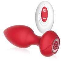 Czerwony wibrujący korek analny 10 programów + pilot  - 70576992 - 2