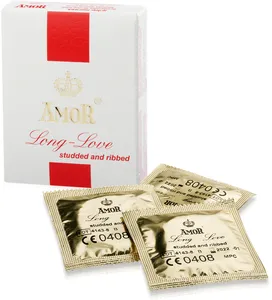 Amor long-love studded and ribbed – prezerwatywy opóźniające wytrysk 3szt - 88681842