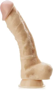 Realistyczne dildo z przyssawką penis z żyłami i jądrami pogrubiany pod czubkiem - 74415561