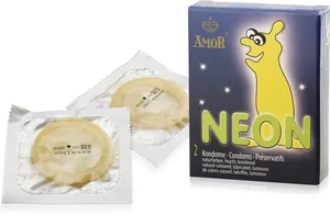 „neon condoms” prezerwatywy świecące w ciemności 2 szt - 89042808